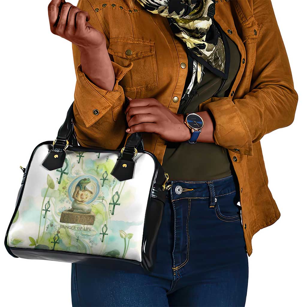 Heqet Nile Ankh Symbol Shoulder Handbag Egyptian Lotus Motif in Watercolor Life Theme