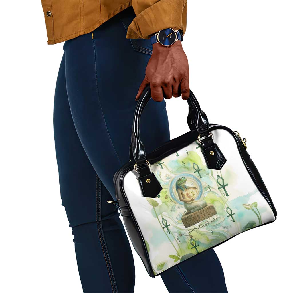 Heqet Nile Ankh Symbol Shoulder Handbag Egyptian Lotus Motif in Watercolor Life Theme