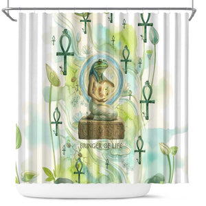 Heqet Nile Ankh Symbol Shower Curtain Egyptian Lotus Motif in Watercolor Life Theme