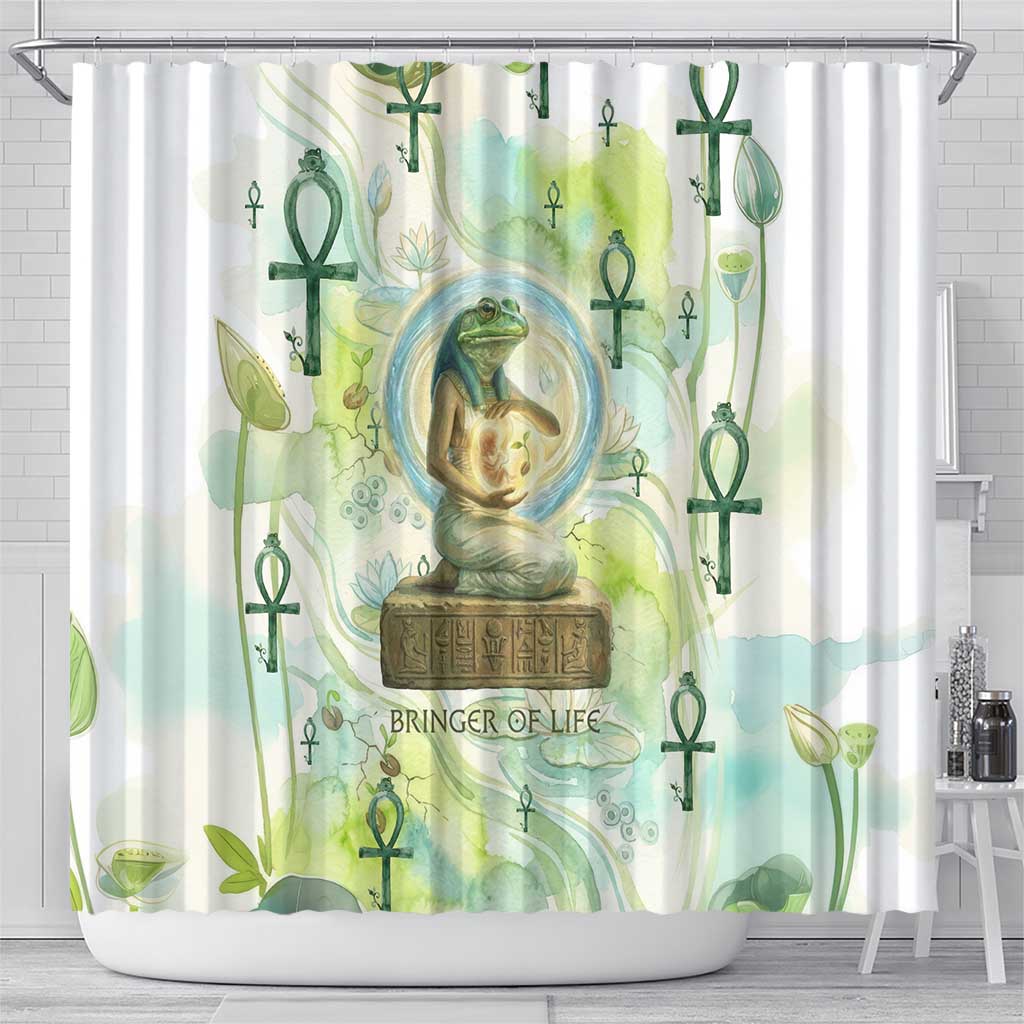 Heqet Nile Ankh Symbol Shower Curtain Egyptian Lotus Motif in Watercolor Life Theme