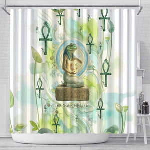 Heqet Nile Ankh Symbol Shower Curtain Egyptian Lotus Motif in Watercolor Life Theme