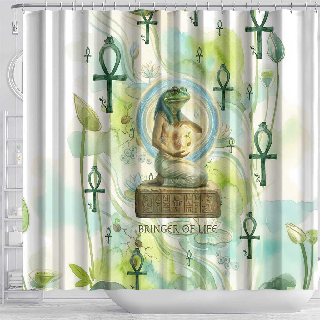 Heqet Nile Ankh Symbol Shower Curtain Egyptian Lotus Motif in Watercolor Life Theme