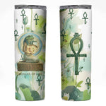 Heqet Nile Ankh Symbol Skinny Tumbler Egyptian Lotus Motif in Watercolor Life Theme