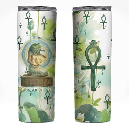 Heqet Nile Ankh Symbol Skinny Tumbler Egyptian Lotus Motif in Watercolor Life Theme