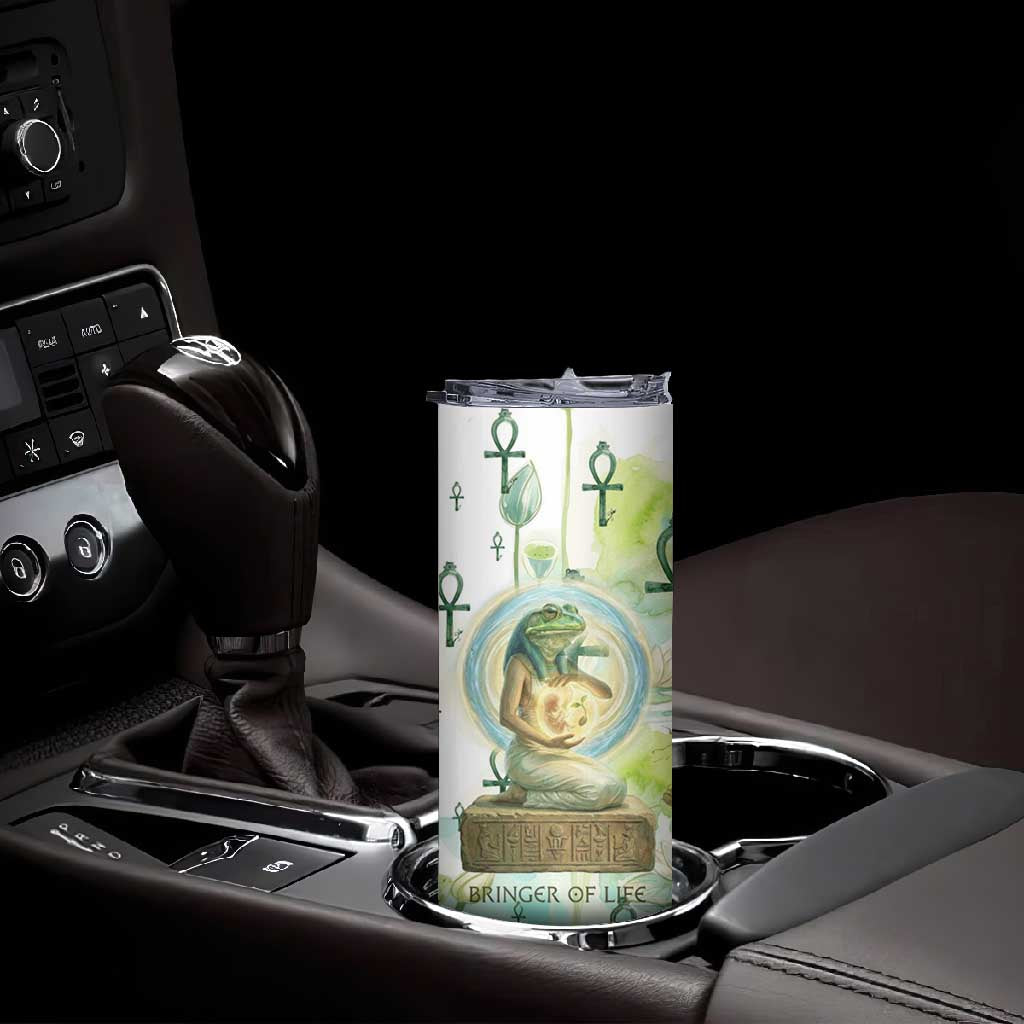 Heqet Nile Ankh Symbol Skinny Tumbler Egyptian Lotus Motif in Watercolor Life Theme