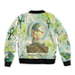 Heqet Nile Ankh Symbol Sleeve Zip Bomber Jacket Egyptian Lotus Motif in Watercolor Life Theme