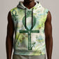 Heqet Nile Ankh Symbol Sleeveless Hoodie Egyptian Lotus Motif in Watercolor Life Theme