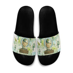 Heqet Nile Ankh Symbol Slide Sandals Egyptian Lotus Motif in Watercolor Life Theme