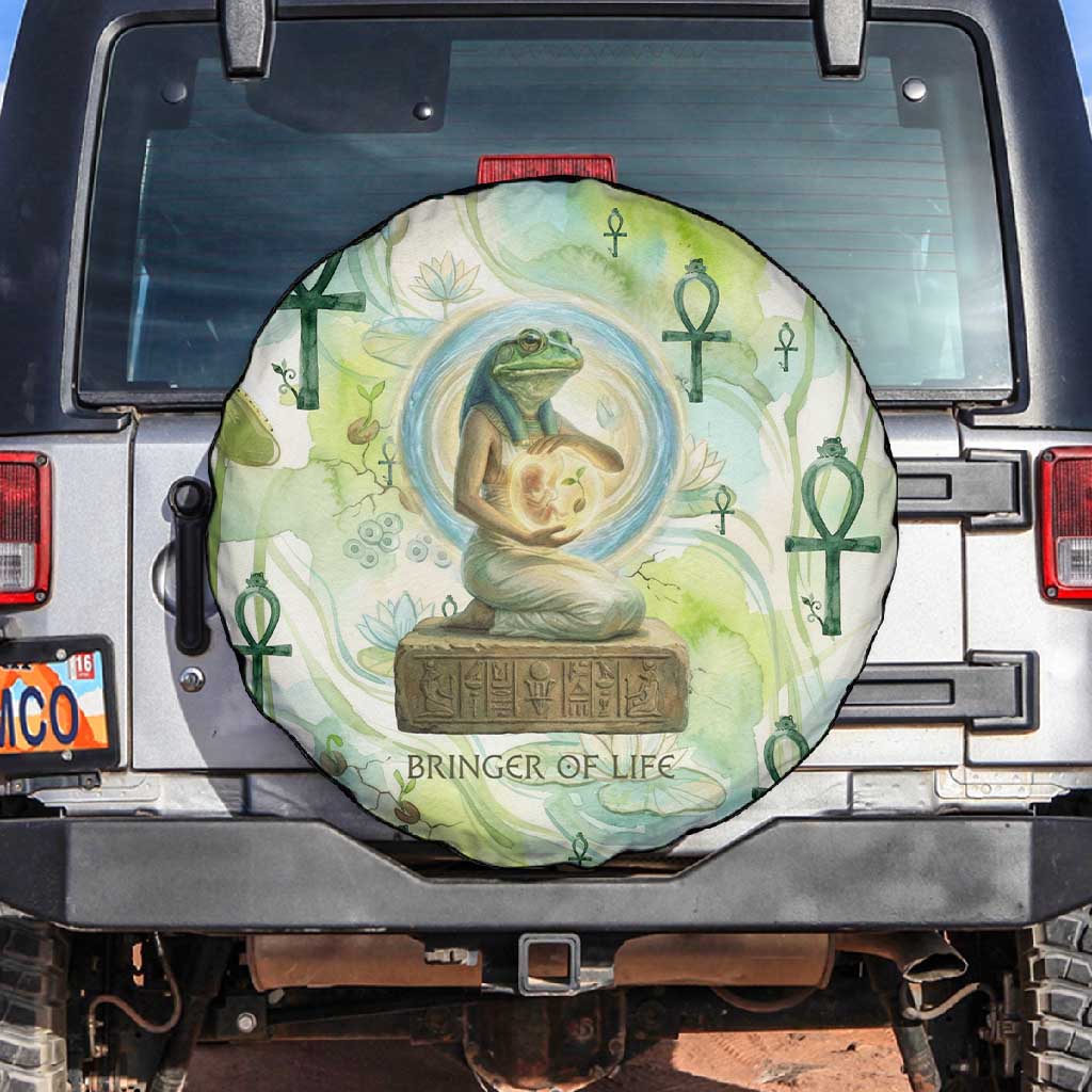 Heqet Nile Ankh Symbol Spare Tire Cover Egyptian Lotus Motif in Watercolor Life Theme
