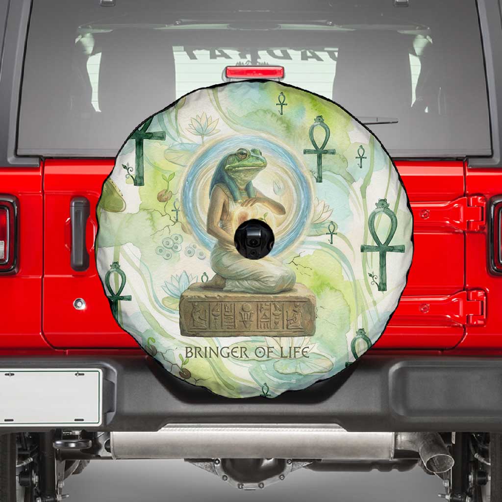 Heqet Nile Ankh Symbol Spare Tire Cover Egyptian Lotus Motif in Watercolor Life Theme