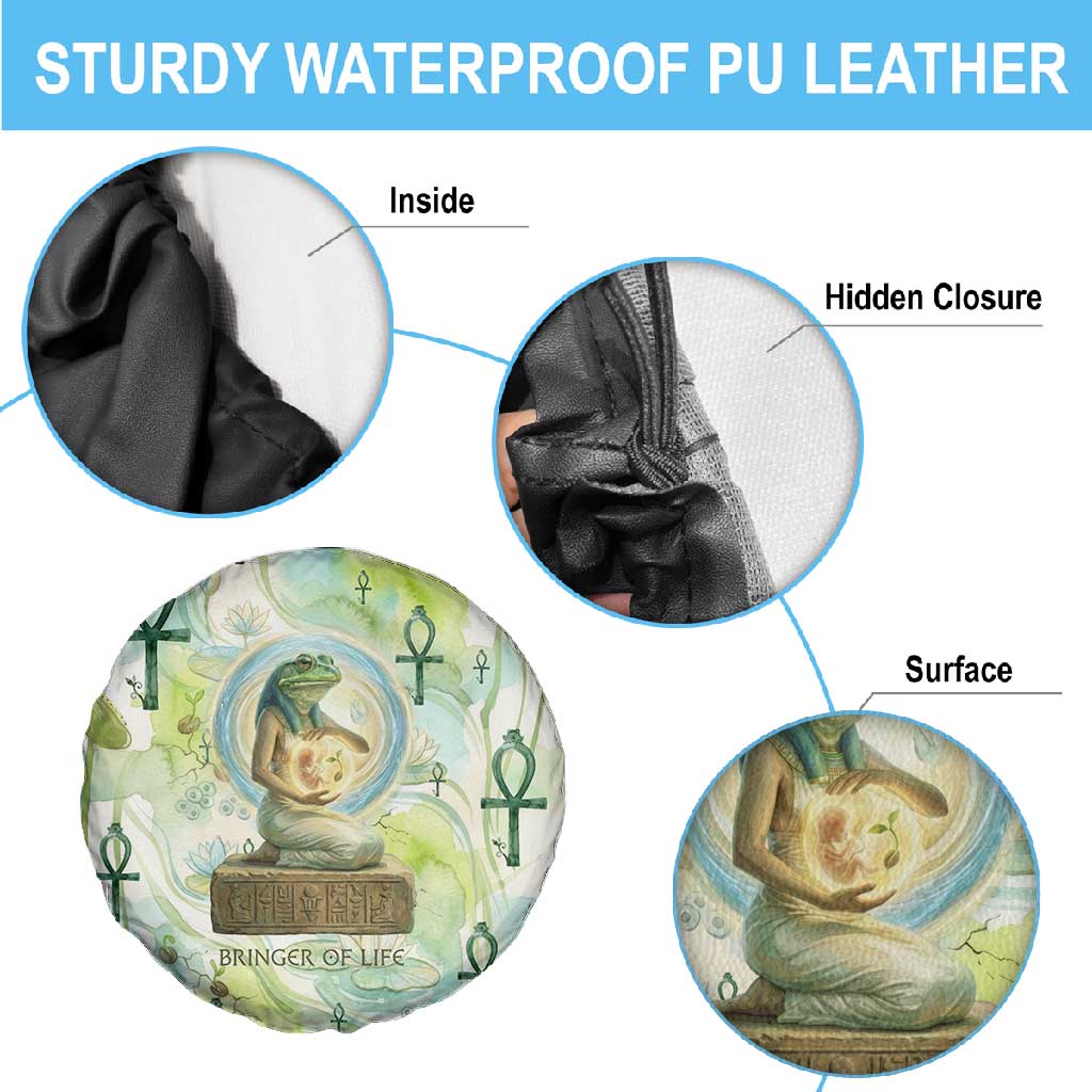 Heqet Nile Ankh Symbol Spare Tire Cover Egyptian Lotus Motif in Watercolor Life Theme