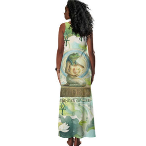 Heqet Nile Ankh Symbol Tank Maxi Dress Egyptian Lotus Motif in Watercolor Life Theme