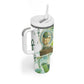 Heqet Nile Ankh Symbol Tumbler With Handle Egyptian Lotus Motif in Watercolor Life Theme