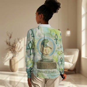 Heqet Nile Ankh Symbol Women Casual Shirt Egyptian Lotus Motif in Watercolor Life Theme