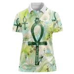 Heqet Nile Ankh Symbol Women Polo Shirt Egyptian Lotus Motif in Watercolor Life Theme