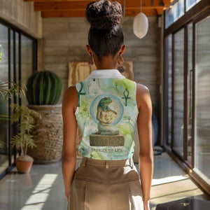 Heqet Nile Ankh Symbol Women Sleeveless Polo Shirt Egyptian Lotus Motif in Watercolor Life Theme
