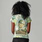 Heqet Nile Ankh Symbol Women V-Neck T-Shirt Egyptian Lotus Motif in Watercolor Life Theme