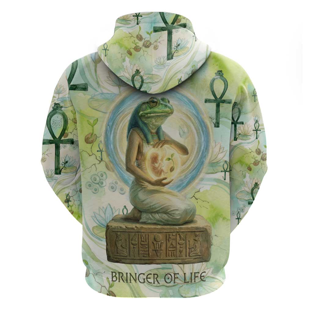 Heqet Nile Ankh Symbol Zip Hoodie Egyptian Lotus Motif in Watercolor Life Theme