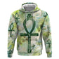 Heqet Nile Ankh Symbol Zip Hoodie Egyptian Lotus Motif in Watercolor Life Theme