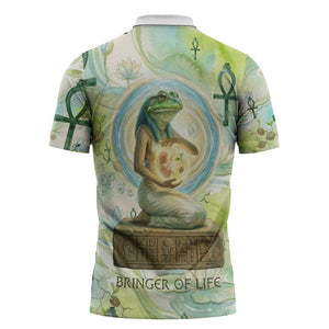 Heqet Nile Ankh Symbol Zipper Polo Shirt Egyptian Lotus Motif in Watercolor Life Theme