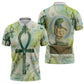 Heqet Nile Ankh Symbol Zipper Polo Shirt Egyptian Lotus Motif in Watercolor Life Theme