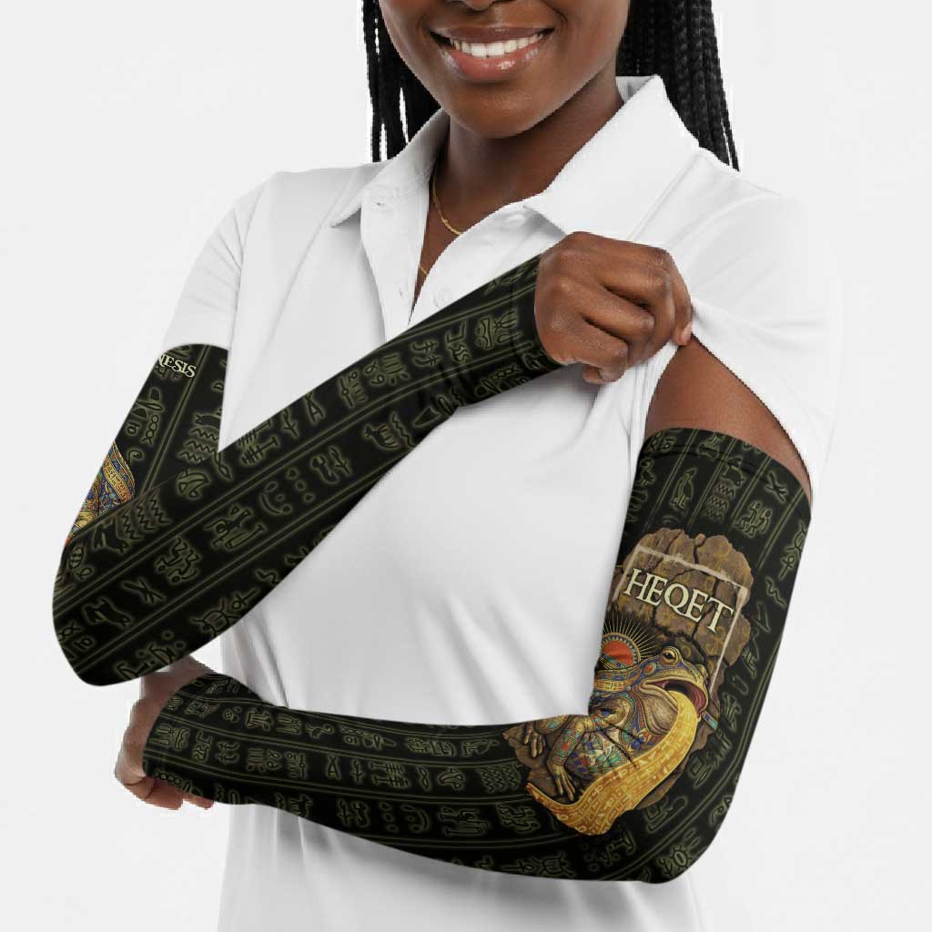 Heqet Ornate Frog Egyptian Arm Sleeves with Hieroglyphic Backdrop in Creation Theme