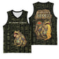 Heqet Ornate Frog Egyptian Basketball Jersey with Hieroglyphic Backdrop in Creation Theme