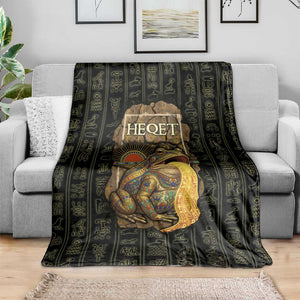 Heqet Ornate Frog Egyptian Blanket with Hieroglyphic Backdrop in Creation Theme