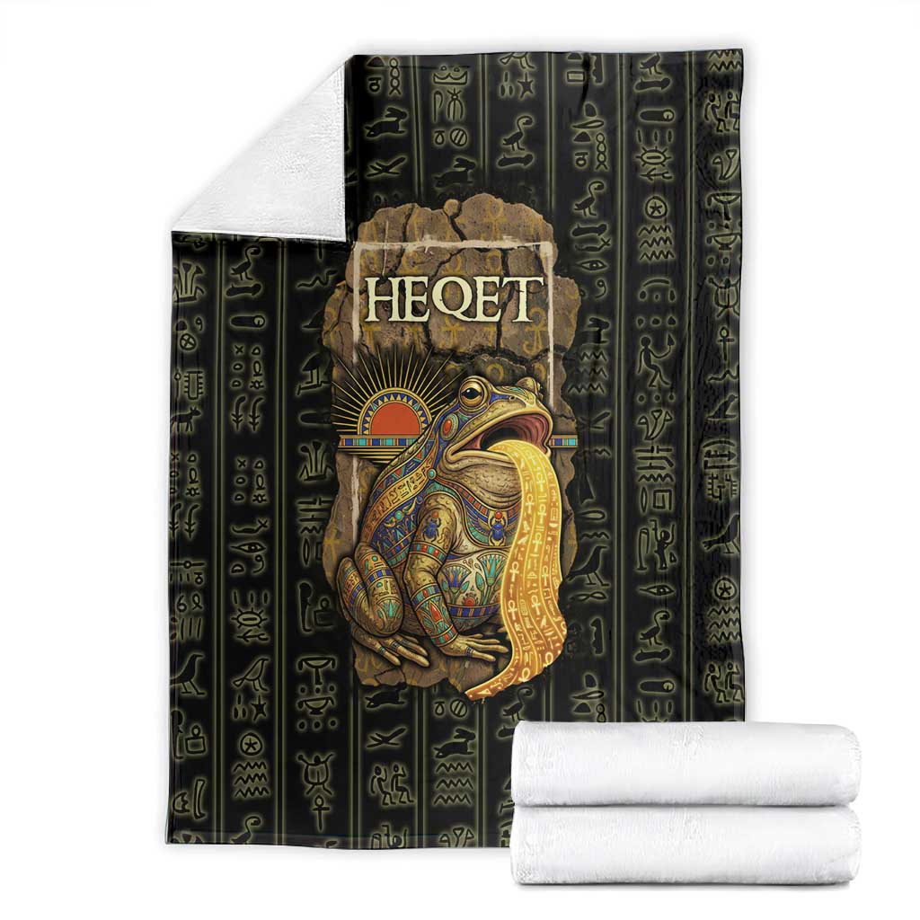 Heqet Ornate Frog Egyptian Blanket with Hieroglyphic Backdrop in Creation Theme