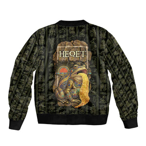 Heqet Ornate Frog Egyptian Bomber Jacket with Hieroglyphic Backdrop in Creation Theme