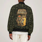Heqet Ornate Frog Egyptian Bomber Jacket with Hieroglyphic Backdrop in Creation Theme