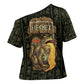 Heqet Ornate Frog Egyptian Cross Shoulder Shirt with Hieroglyphic Backdrop in Creation Theme