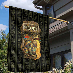 Heqet Ornate Frog Egyptian Garden Flag with Hieroglyphic Backdrop in Creation Theme