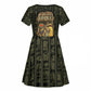 Heqet Ornate Frog Egyptian Kid Short Sleeve Dress with Hieroglyphic Backdrop in Creation Theme