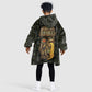 Heqet Ornate Frog Egyptian Kid Wearable Blanket Hoodie with Hieroglyphic Backdrop in Creation Theme