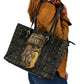 Heqet Ornate Frog Egyptian Leather Tote Bag with Hieroglyphic Backdrop in Creation Theme
