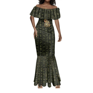 Heqet Ornate Frog Egyptian Mermaid Dress with Hieroglyphic Backdrop in Creation Theme