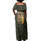 Heqet Ornate Frog Egyptian Off Shoulder Maxi Dress with Hieroglyphic Backdrop in Creation Theme