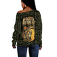 Heqet Ornate Frog Egyptian Off Shoulder Sweater with Hieroglyphic Backdrop in Creation Theme