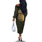 Heqet Ornate Frog Egyptian Off The Shoulder Long Sleeve Dress with Hieroglyphic Backdrop in Creation Theme