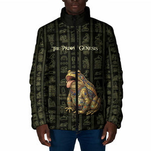 Heqet Ornate Frog Egyptian Padded Jacket with Hieroglyphic Backdrop in Creation Theme