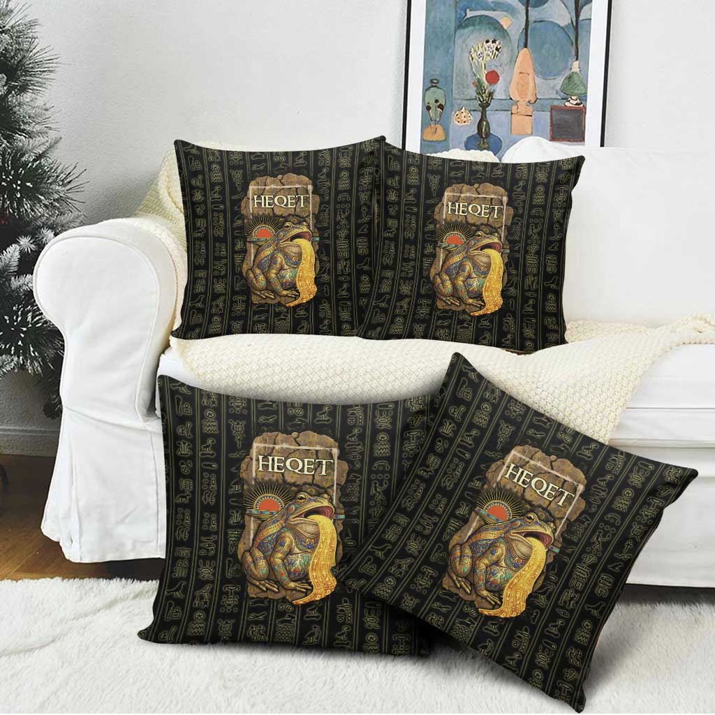 Heqet Ornate Frog Egyptian Pillow Cover with Hieroglyphic Backdrop in Creation Theme