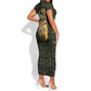 Heqet Ornate Frog Egyptian Short Sleeve Bodycon Dress with Hieroglyphic Backdrop in Creation Theme