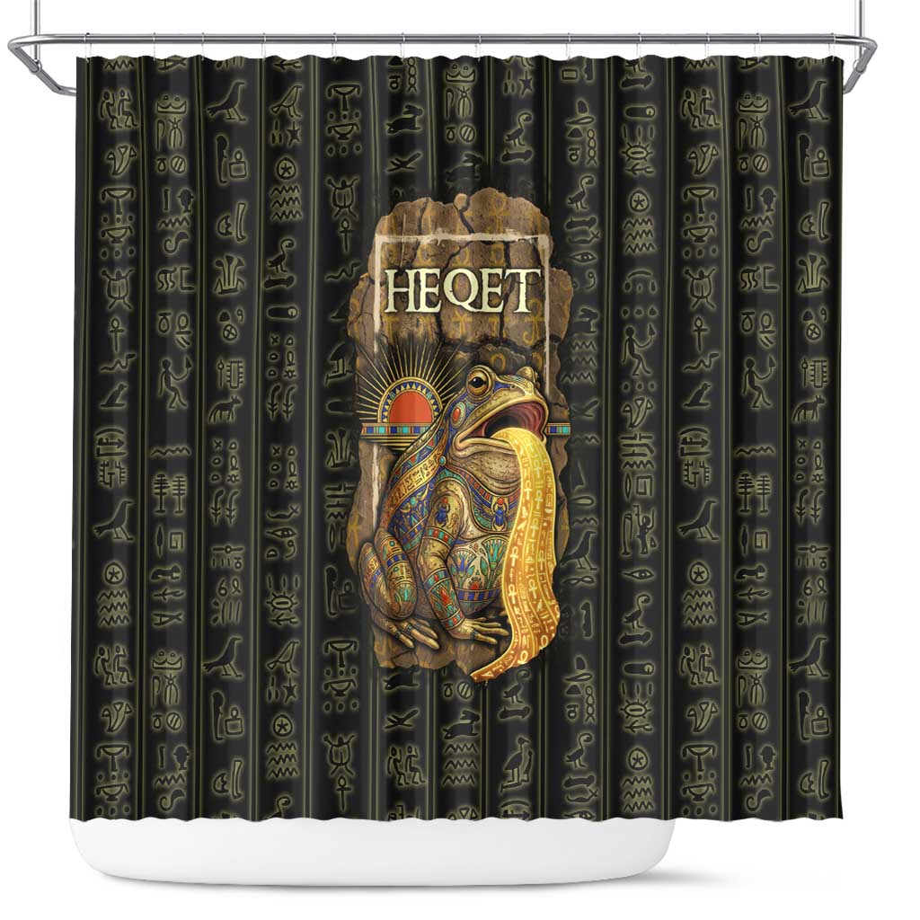 Heqet Ornate Frog Egyptian Shower Curtain with Hieroglyphic Backdrop in Creation Theme
