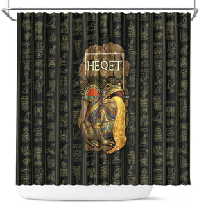 Heqet Ornate Frog Egyptian Shower Curtain with Hieroglyphic Backdrop in Creation Theme