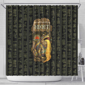 Heqet Ornate Frog Egyptian Shower Curtain with Hieroglyphic Backdrop in Creation Theme