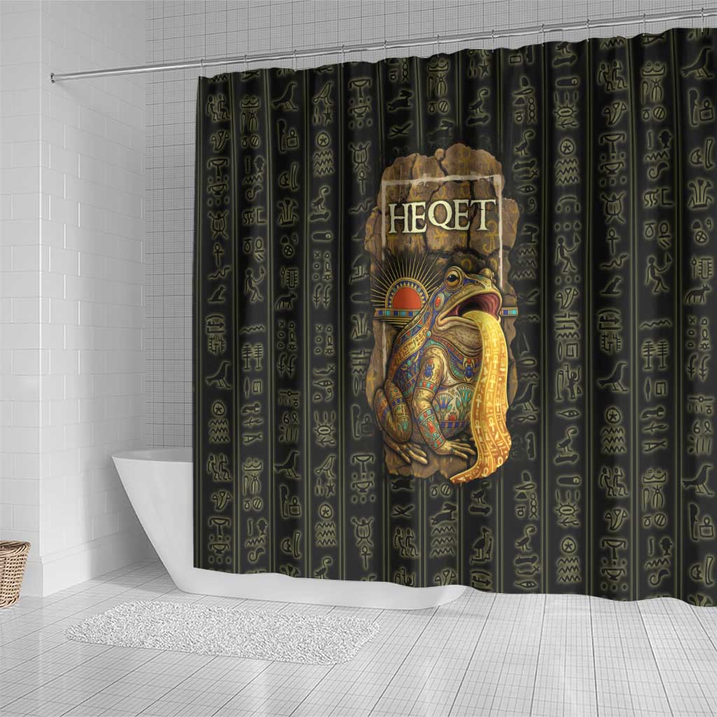 Heqet Ornate Frog Egyptian Shower Curtain with Hieroglyphic Backdrop in Creation Theme