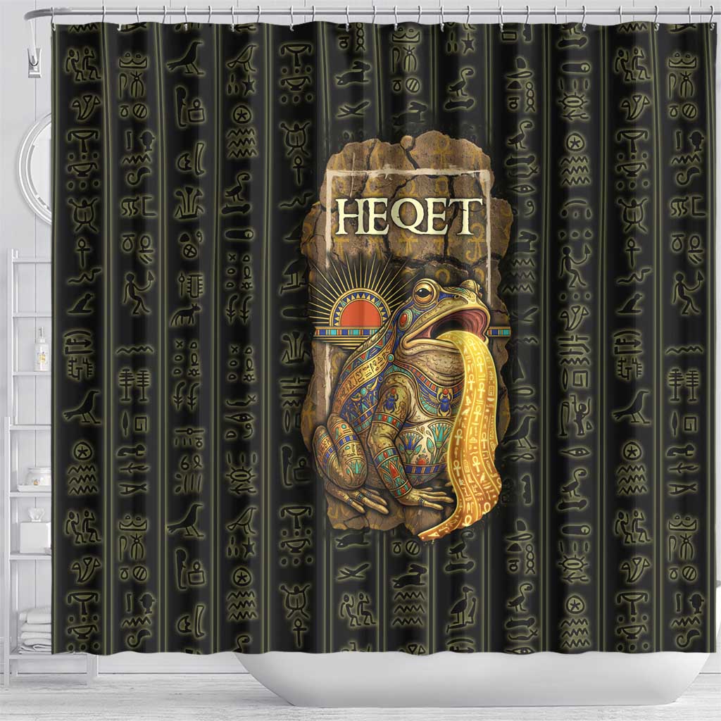 Heqet Ornate Frog Egyptian Shower Curtain with Hieroglyphic Backdrop in Creation Theme