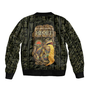 Heqet Ornate Frog Egyptian Sleeve Zip Bomber Jacket with Hieroglyphic Backdrop in Creation Theme