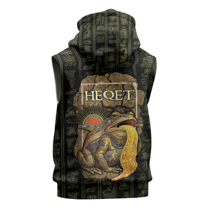 Heqet Ornate Frog Egyptian Sleeveless Hoodie with Hieroglyphic Backdrop in Creation Theme